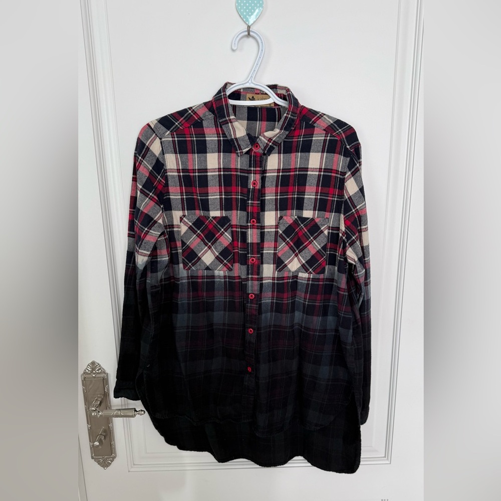 Red and Black Plaid Button-Down Shirt